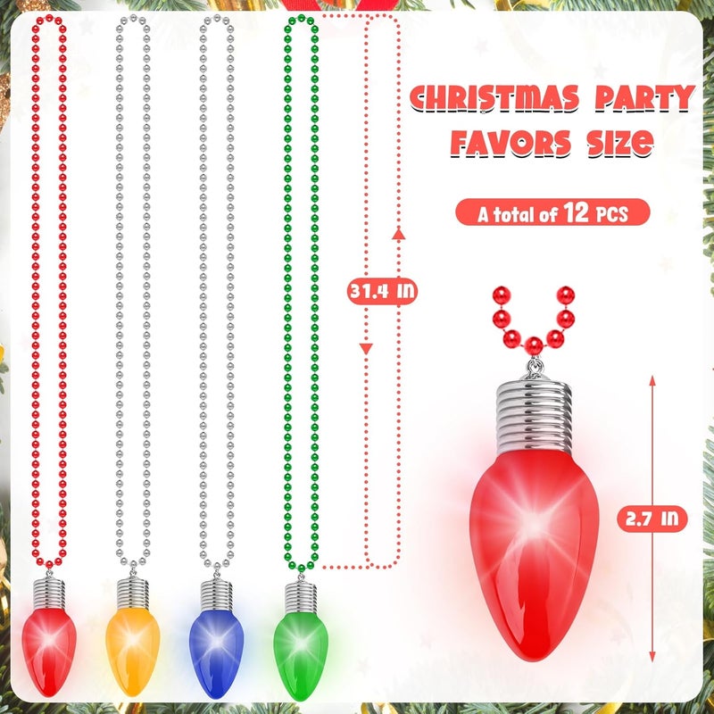 Traplace Store 12PCS Christmas Necklace Light Up, 3 Modes Bead Chain Christmas Accessories, 4 Colors Bulk Bead Necklace, Xmas Party Favors for Ugly Sweater Parties Holiday Celebrations, Festive Gift Supplies - Image 2